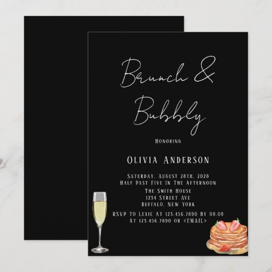 黒と白のタイパンケーキブランチ&バブリーInvita 招待状 (正面/裏面)