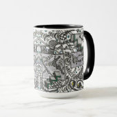 黒と白のタイル模様のマグ マグカップ (正面右)