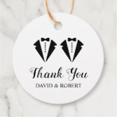 黒と白のタキシードの二人の新郎ゲイの結婚式 フェイバータグ (正面)