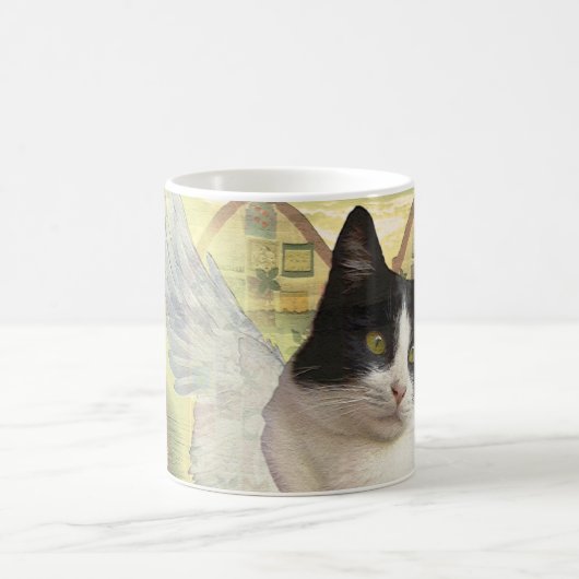 黒と白のタキシード猫エンジェルヴィンテージスタイル コーヒーマグカップ (中央)