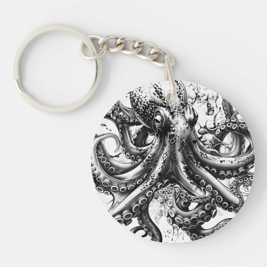 黒と白のタコはセンチュリーイカに似ている キーホルダー (正面)
