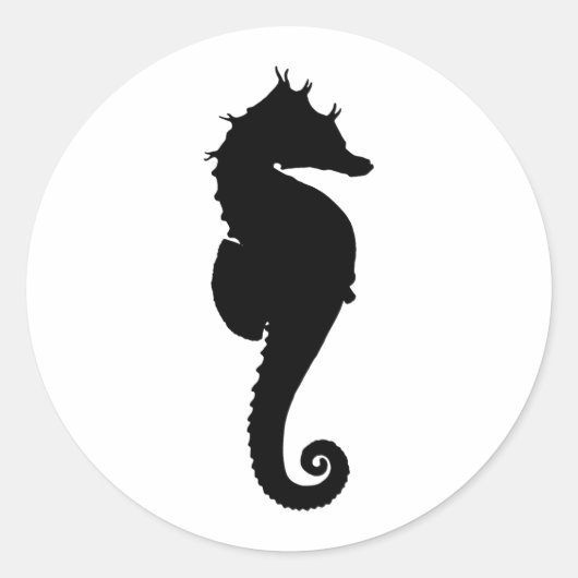 黒と白のタツノオトシゴ ラウンドシール (正面)