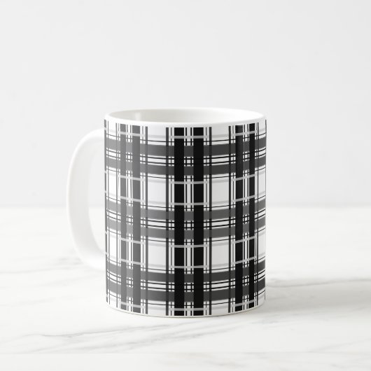 黒と白のタータンチェック柄 コーヒーマグカップ (正面左)