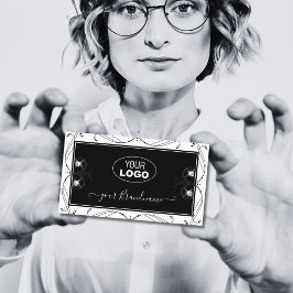 黒と白のダイヤきらめくモンドにロゴを追加華美する 名刺