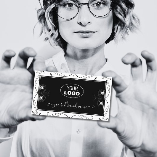 黒と白のダイヤきらめくモンドにロゴを追加華美する 名刺