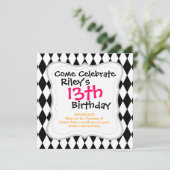 黒と白のダイヤモンドのハーレクイン模様 招待状 (スタンド正面)