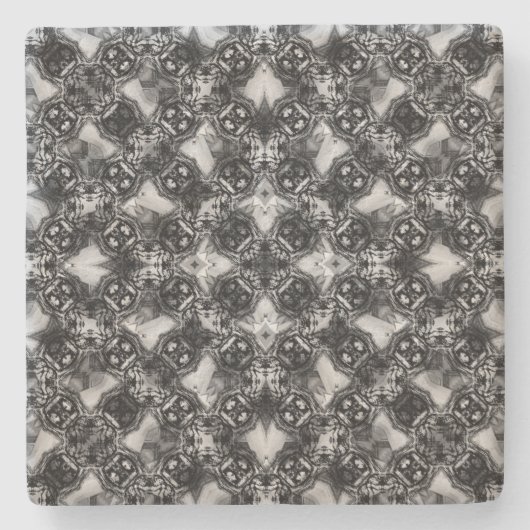 黒と白のダイヤモンドチェーンパターン ストーンコースター (正面)