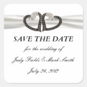 黒と白のダイヤモンドハート日付のシールを保存 スクエアシール (正面)