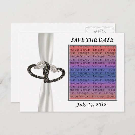 黒と白のダイヤモンドハート日付はがきを保存 案内ポストカード (正面/裏面)