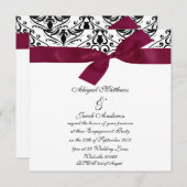 黒と白のダマスクとバーガンディリボン 招待状 (正面/裏面)