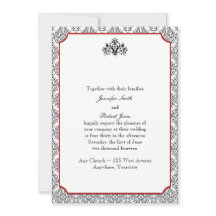 黒と白のダマスクと赤結婚式招待状