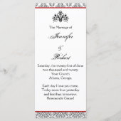 黒と白のダマスクと赤結婚式 プログラム (正面)