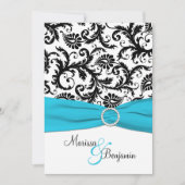 黒と白のダマスクと青いリフェイクボン 招待状 (正面)