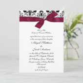 黒と白のダマスクにバーガンディのリボン 招待状 (スタンド正面)