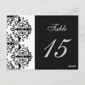 黒と白のダマスクのテーブルナンバーカード ポストカード (裏面)