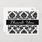 黒と白のダマスクのフローラはがき ポストカード (正面/裏面)