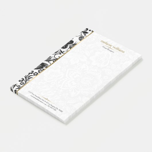 黒と白のダマスクの金ゴールドアクセント ポストイット (アングル)