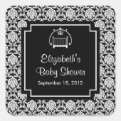 黒と白のダマスククリブベビーシャワースクエア スクエアシール (正面)