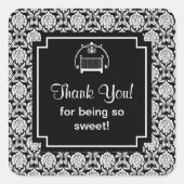 黒と白のダマスククリブベビーシャワースクエア スクエアシール (正面)