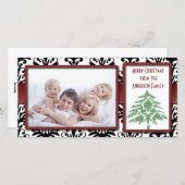 黒と白のダマスクグリーンダマスクツリーの写真カード シーズンカード (正面/裏面)