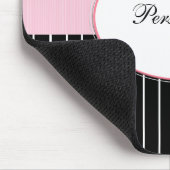 黒と白のダマスクシックなピンクのフローラと名前 マウスパッド (コーナー)