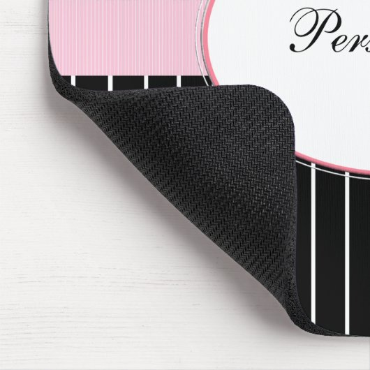 黒と白のダマスクシックなピンクのフローラと名前 マウスパッド (コーナー)