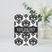 黒と白のダマスクシックな結婚式の日付を保存 案内ポストカード (スタンド正面)