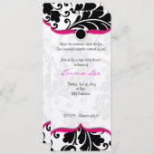 黒と白のダマスクツインベイビーシャワー（ピンク） 招待状 (正面/裏面)