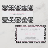 黒と白のダマスクピンクのアクセント 名刺 (正面/裏面)