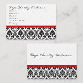 黒と白のダマスクフローラと赤いリボン 名刺 (正面/裏面)