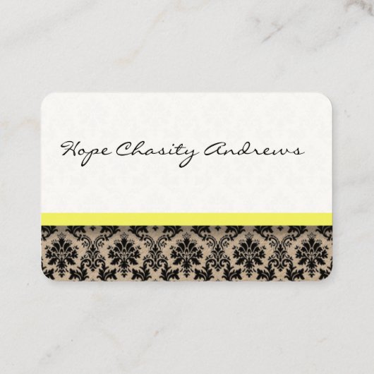 黒と白のダマスクフローラと黄色のリボン 名刺 (裏面)