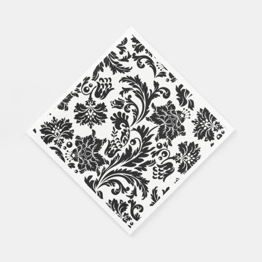 黒と白のダマスクプリント紙ナプキン スタンダードランチョンナプキン (角)