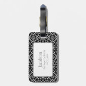 黒と白のダマスクモノグラムラゲージタグ ラゲッジタグ (裏面縦)