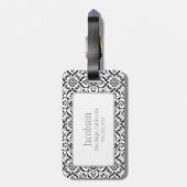 黒と白のダマスクモノグラムラゲージタグ ラゲッジタグ (裏面縦)