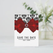 黒と白のダマスクレッド弓Glam日付を保存 案内ポストカード (スタンド正面)
