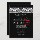 黒と白のダマスクレッド結婚アクセントA09 招待状 (正面/裏面)