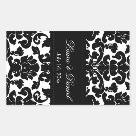 黒と白のダマスクワインラベル 長方形シール