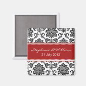 黒と白のダマスク日付磁石を保存 マグネット (正面/裏面)