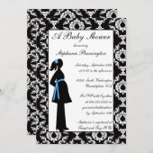 黒と白のダマスク柄のベビーボーイシャワー招待状 招待状 (正面/裏面)