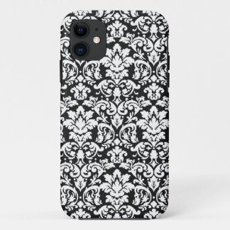 黒と白のダマスク柄の華麗な模様 iPhone 11 ケース
