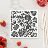 黒と白のダマスク柄プリント紙ナプキン スタンダードランチョンナプキン (インサイチュ)
