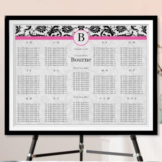 黒と白のダマスク渦巻きホットピンクのトリム ポスター