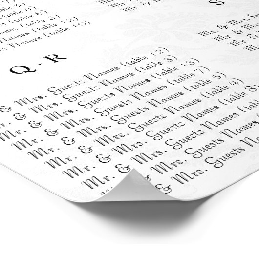 黒と白のダマスク渦巻きホットピンクのトリム ポスター (角)