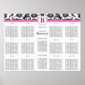 黒と白のダマスク渦巻きホットピンクのトリム ポスター (正面)