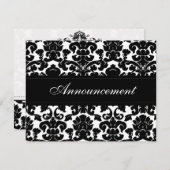 黒と白のダマスク結婚キャンセルカード 招待状 (正面/裏面)