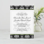 黒と白のダマスク緑のアクセント結婚招待 招待状 (スタンド正面)