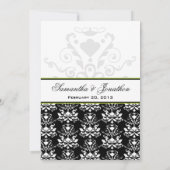 黒と白のダマスク緑のアクセント結婚招待 招待状 (裏面)