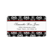 黒と白のダマスク赤のアクセントエレガントアドレス ラベル (正面)