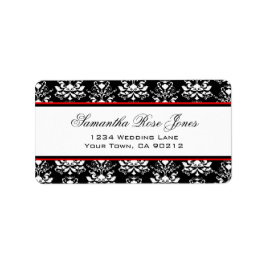 黒と白のダマスク赤のアクセントエレガントアドレス ラベル