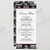 黒と白のダマスク赤アクセントスリムディナーメニュー メニュー (正面/裏面)